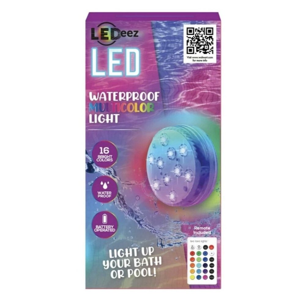 LEDeez Waterproof Remote Battery-Operated Multicolor Pool Light, New